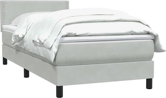 vidaXL Boxspringbett mit Matratze in Hellgrau und Weiß, Hybridbett aus Samt mit Taschenfederkern, B/T/H: 80 x 210 x 78 cm - Bild 1