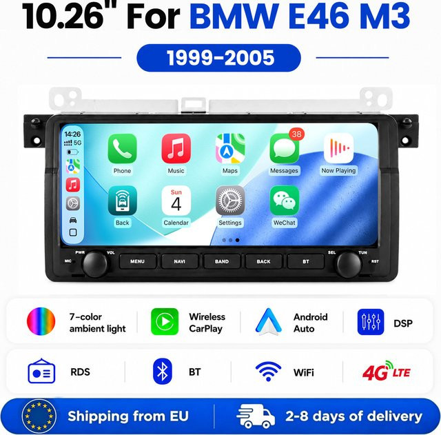 MEKEDE Multimedia-Autoradio für BMW E46 M3 1998-2006 mit 10,26 Zoll IPS-Bildschirm, GPS-Navigation, Wireless Carplay, Android Auto, Bluetooth, 4G und WIFI in Schwarz - Bild 1