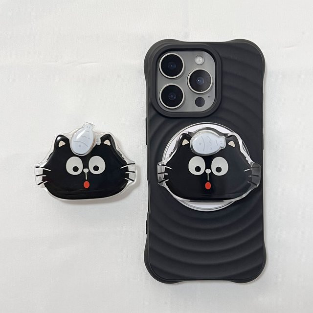 LS Faltbarer Handyhalter Schwarze Katze mit 360-Grad-Drehfunktion für iPhone 16 Pro Max und iPhone 17 Pro Max - Bild 1