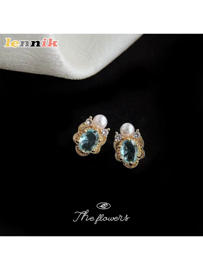 LENNIK Ohrschmuck, 14K vergoldet, Aquamarin, Zirkonia, Unisex - Bild 6