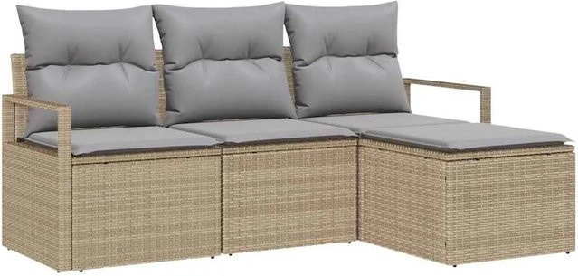 vidaXL Garten-Sofa-Set 4-teilig in L-Form, Beige, Poly-Rattan mit Polsterung und Ottoman für Terrasse und Garten - Bild 1
