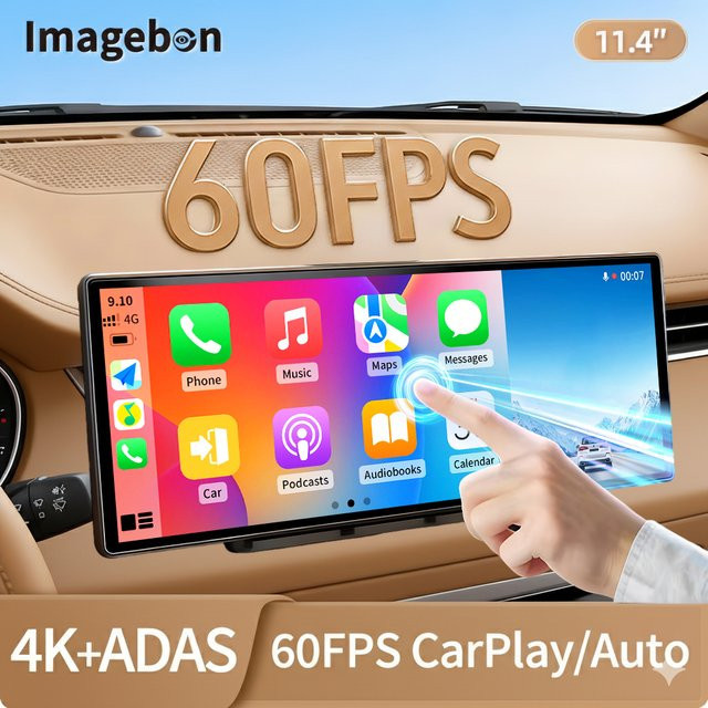 Imagebon H70 Plus Dashcam mit 11,4 Zoll Display, 4K UHD Auflösung, Wireless Carplay und Android Auto, ADAS und Duale Aufnahme in Schwarz - Bild 1