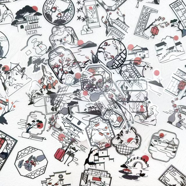 50 Stück Transparent PET Aufkleber im Alten Stil Silhouette für DIY Dekoration von Telefon, Sammelalbum und Gepäck - Bild 1
