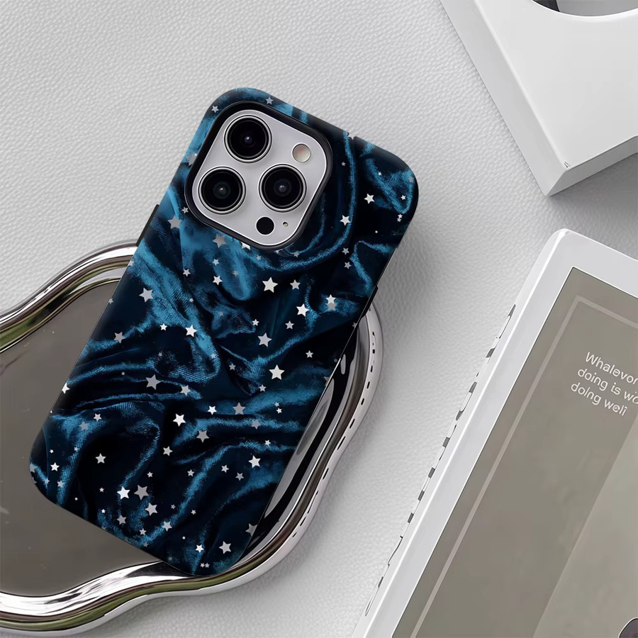 Potdemiel Sternenhimmel Seiden-Handyhülle für iPhone 17 16 15 14 13 Pro Max Plus in Blau mit Magnetfunktion und robustem Doppelschicht-Schutz - Bild 5