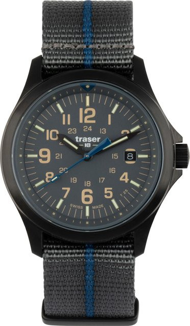 Traser Herrenuhr, Quarz, Edelstahl, 42 mm, Textil/NATO, Grau, 10 ATM - Bild 1
