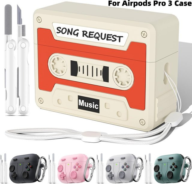 Silikon Spielhülle für Apple AirPods Pro 3 (2025) in Pink und Multicolour inklusive Reinigungsset und Schlüsselanhänger - Bild 1