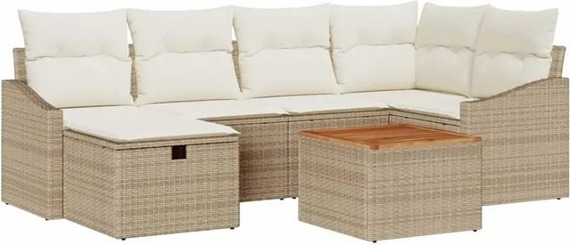 vidaXL Garten-Sofa-Set aus Poly-Rattan in Beige, 7-teiliges L-Shape Lounge-Set mit Kissen und integriertem Stauraum für Terrasse und Garten - Bild 1