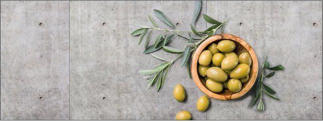 MySpotti Küchenrückwand Profix Cucina Olive Concrete in Olivgrün mit Steinoptik und Aluminium-Elementen B: 160 cm, H: 60 cm - Bild 1