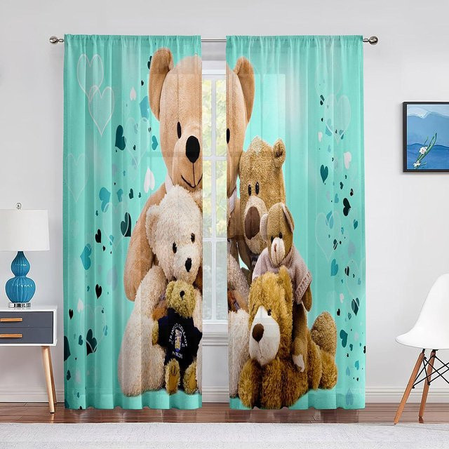Transparenter Tüllvorhang Happy Teddy Bears Family aus Chiffon-Voile für Küche, Wohnzimmer oder Schlafzimmer, Farbe: transparent, Breite: 100 cm, Höhe: 250 cm - Bild 1
