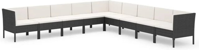 vidaXL 9-tlg Garten-Lounge-Set in L-Form aus Poly Rattan und pulverbeschichtetem Stahl in Schwarz mit Polstern und Kissen - Bild 1