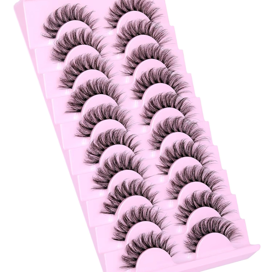 JIEFUXIN Falsche Wimpern, 10 Paar, D-Locken, 3D-Volumen, Schwarz, Unisex - Bild 3
