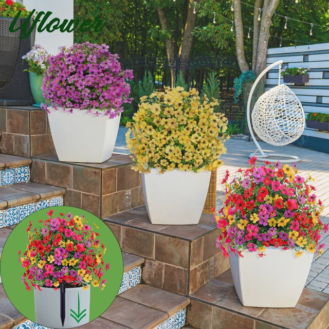 Uflower UV-beständige künstliche Blumenkugeln in Violett mit Pfählen für Garten und Dekoration - Bild 1