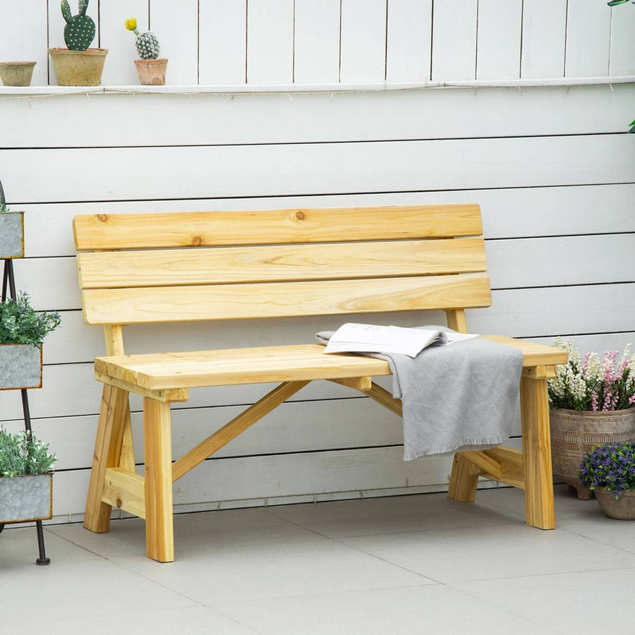 Outsunny Gartenbank aus Kiefer und Tannenholz in Natur, B/H/T: 116 x 80 x 56 cm - Bild 2
