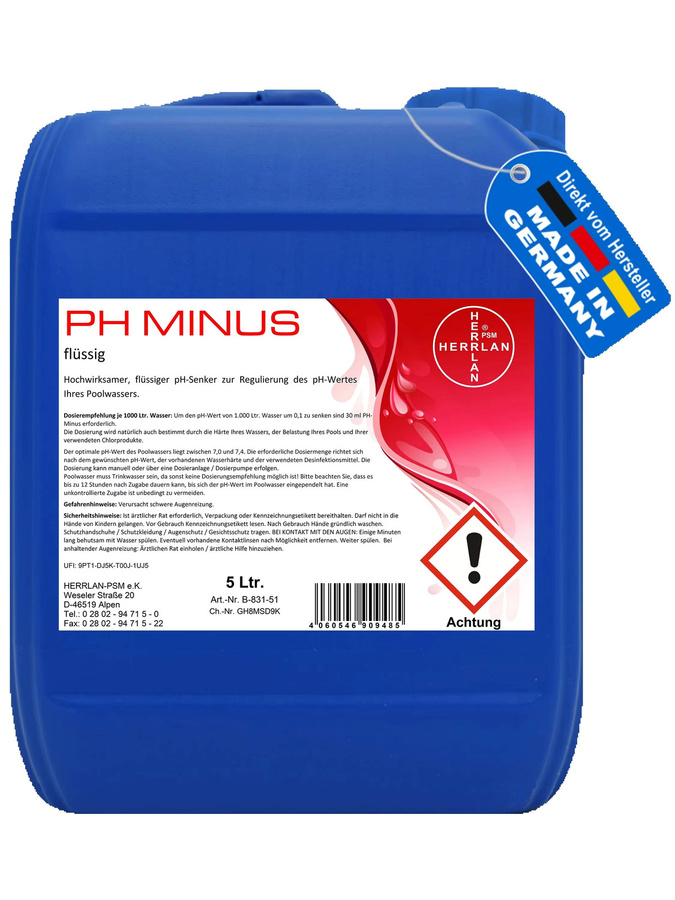 HERRLAN pH Minus Flüssiger pH-Senker zur pH-Regulierung für Pool und Schwimmbad sowie Chlor- und Salzwasseranlagen - Bild 2