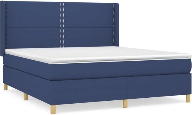vidaXL Boxspringbett Hybrid mit Matratze Blau Stoff B/T: 180 x 200 cm - Bild 1
