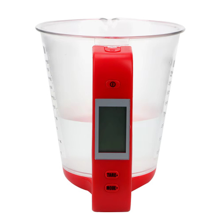 Digitale Küchenwaage von NICEYARD mit Temperaturmessung und integriertem Plastik-Messbecher, LCD-Anzeige, Schwarz-Rot