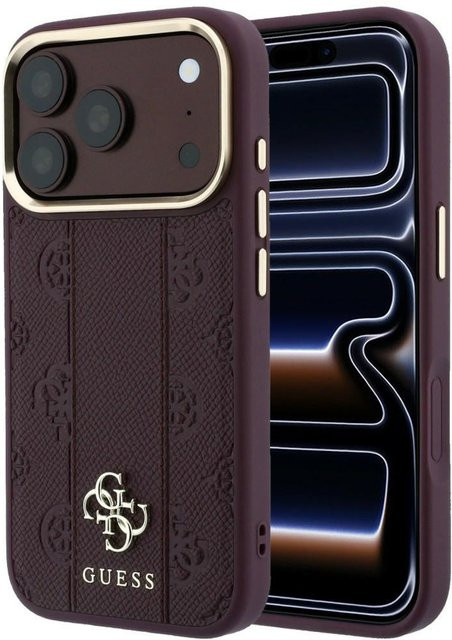 Guess MagSafe-Hülle für Apple iPhone 18 Pro Max und iPhone 17 Pro Max, Stripe Peony 4G, Weinrot - Bild 1