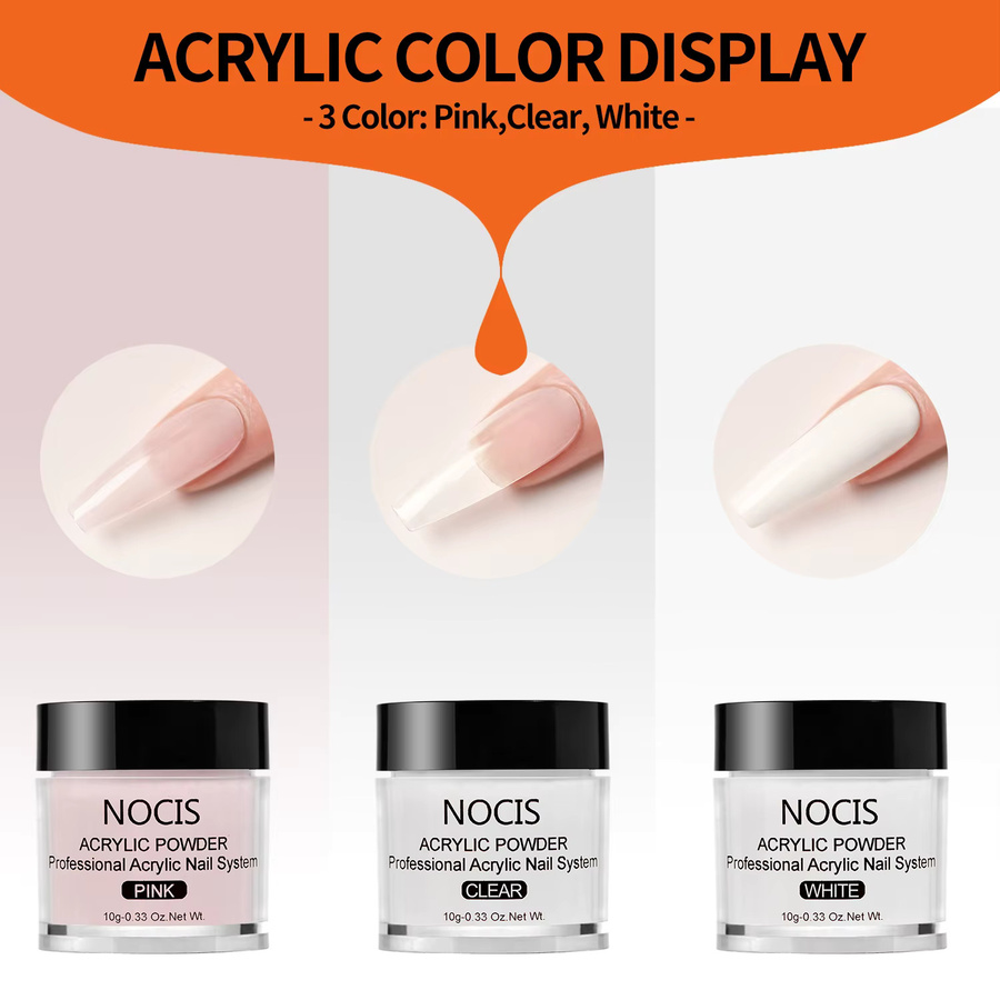 NOCIS Acryl-Nagelset, klares und rosafarbenes Acrylpulver, Nagelkunstwerkzeuge - Bild 3