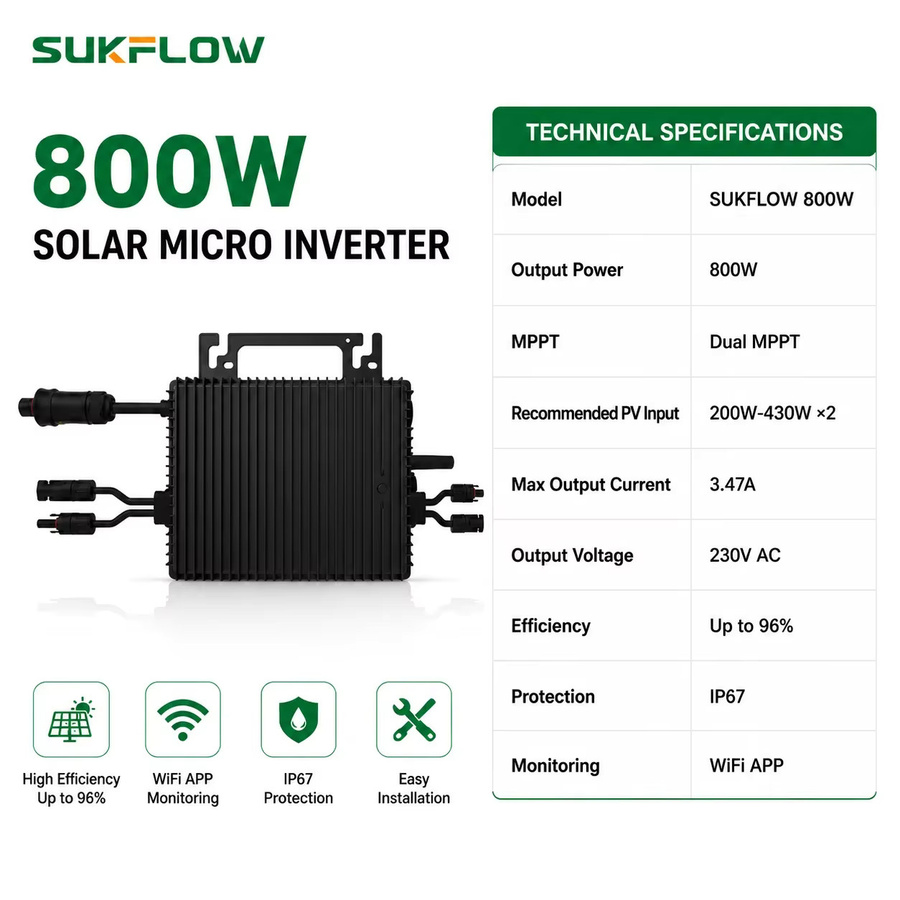 Sukflow Mikro-Solarwechselrichter 800W mit MPPT und WiFi-Monitor für dein Heim-Balkon-Solarsystem - Bild 2