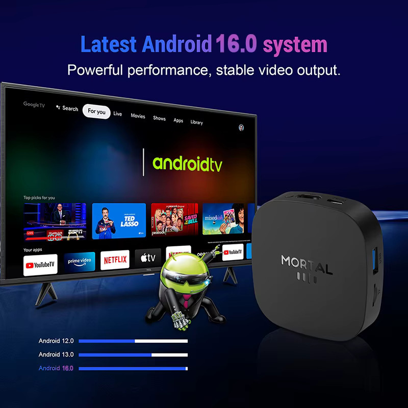 Mortal T1+ Smart Home Theater TV-Box mit Android 16, RK3518 Prozessor, WiFi 6 und Bluetooth 5.4, Schwarz - Bild 2