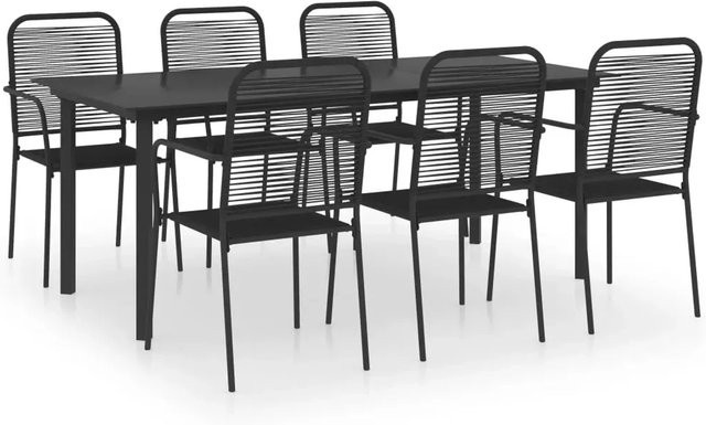 vidaXL 7-teilige Garten-Essgruppe in Schwarz aus Glas und pulverbeschichtetem Stahl im Retro-Design - Bild 1