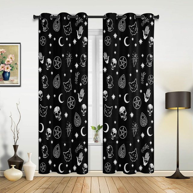 Halloween Horror Vorhang mit Kürbis und Fledermaus Motiv, halbtransparent, Mehrfarbig, Breite: 135 cm, Höhe: 60 cm - Bild 1