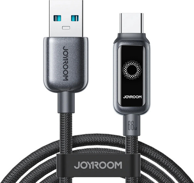 Joyroom S-A55 StarFlight USB-A auf USB-C Daten- und Ladekabel mit Display, 66W, Schwarz, Länge: 1,2 m - Bild 1
