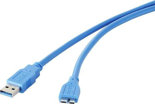 Renkforce USB 3.2 Gen1 Kabel mit USB-A und Micro-USB 3.0 Stecker, Blau, 1,00 m - Bild 1