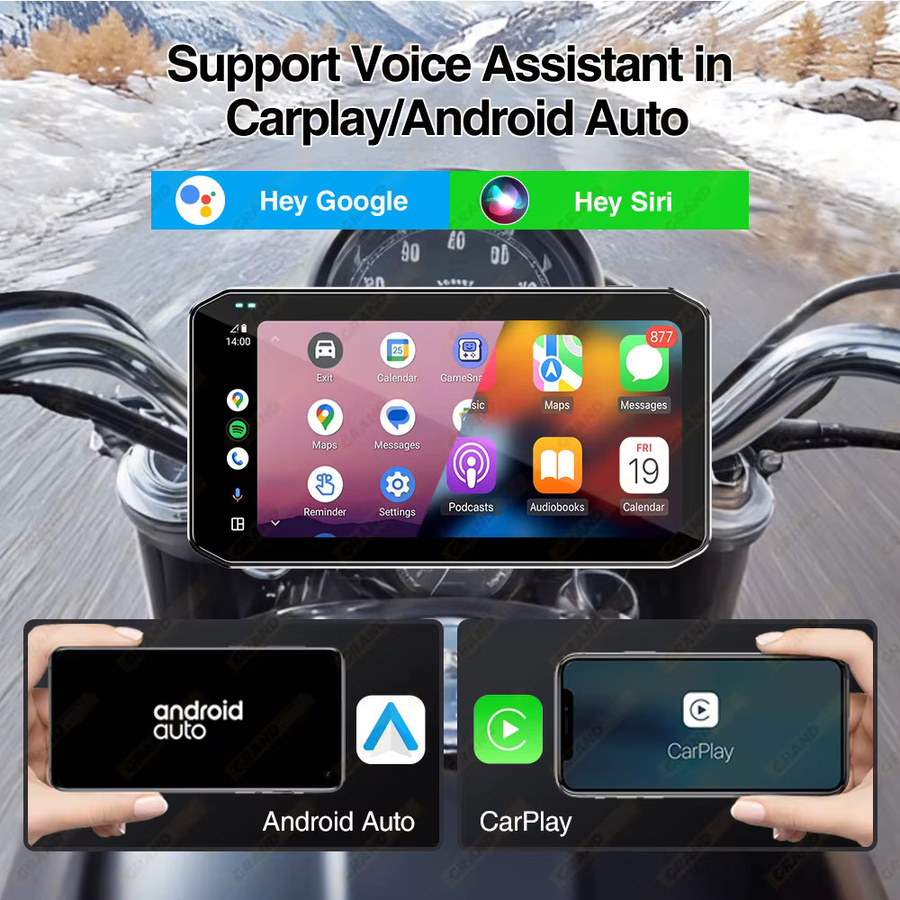 GrandNavi Tragbarer 6,25 Zoll Motorrad GPS Navigator mit Wireless CarPlay und Android Auto, IP67 Wasserdicht, Schwarz mit DVR Stick Recorder und WIFI - Bild 2