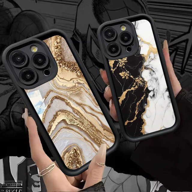 Apple iPhone Handyhülle aus Silikon mit Schwarz-Gold Marmor Design für iPhone 17 16 15 14 13 12 11 Pro Max Plus Air - Bild 1
