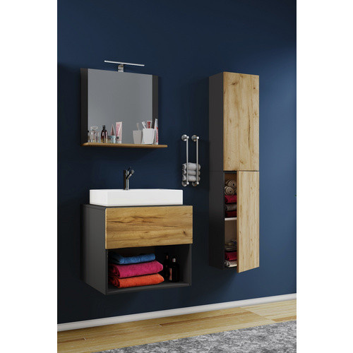 VCM Waschplatz Lendas 4-teiliges Badezimmer-Set in Grau mit Unterschrank, Midischrank, Hochschrank und Spiegel - Bild 2