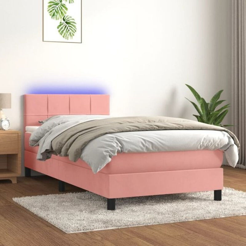 Vidaxl Boxspringbett mit Matratze in Rosa und Weiß aus Samt und Massivholz, B/T/H: 90 x 190 x 78 cm - Bild 1