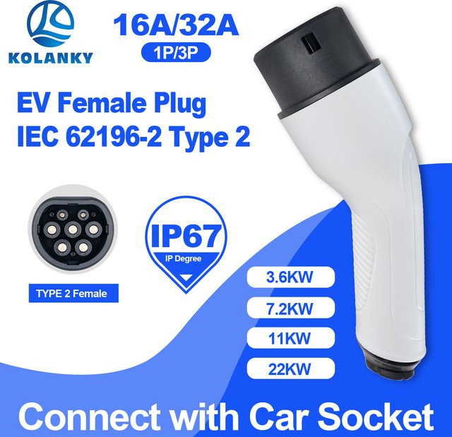 Kolanky EV-Ladestecker Typ 2 Weiblich IEC 62196-2 Konverter für 1/3 Phasen, 16 A/32 A, max. 22 kW, Farbe: Weiß - Bild 1