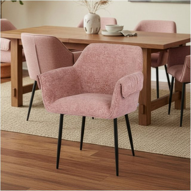 3er Set HOME DELUXE Esszimmerstühle CHENO aus Chenille in Rosa - Bild 1