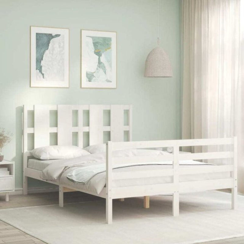Massivholzbett aus Kiefer mit Kopfteil von Vidaxl in Weiß im Landhaus- und Skandinavischen Stil, B/T/H: 120 x 190 x 125,5 cm - Bild 1