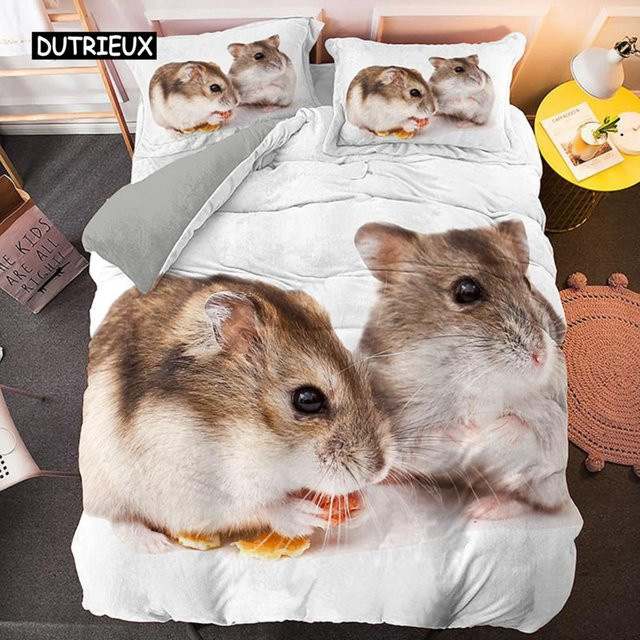 Binchi Outdoor Product 3D-Hamster-Bettwäscheset mit Meerschweinchen-Motiv, weiß, 3-teilig, Bettbezug Breite: 155 cm, Länge: 215 cm - Bild 1