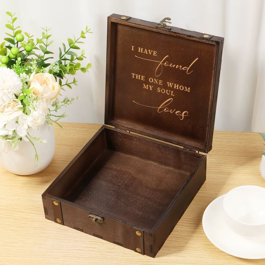 Willstar Hochzeits-Andenkenbox aus Holz in Braun mit Deckel und Schloss im Vintage-Design für Paare - Bild 2