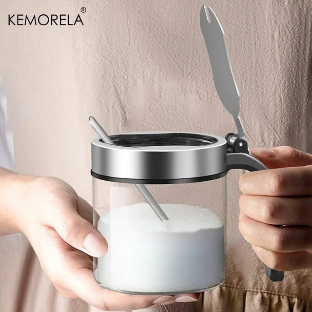 KEMORELA Gewürzglas Set mit Edelstahldeckel und Löffel, transparent - Bild 1