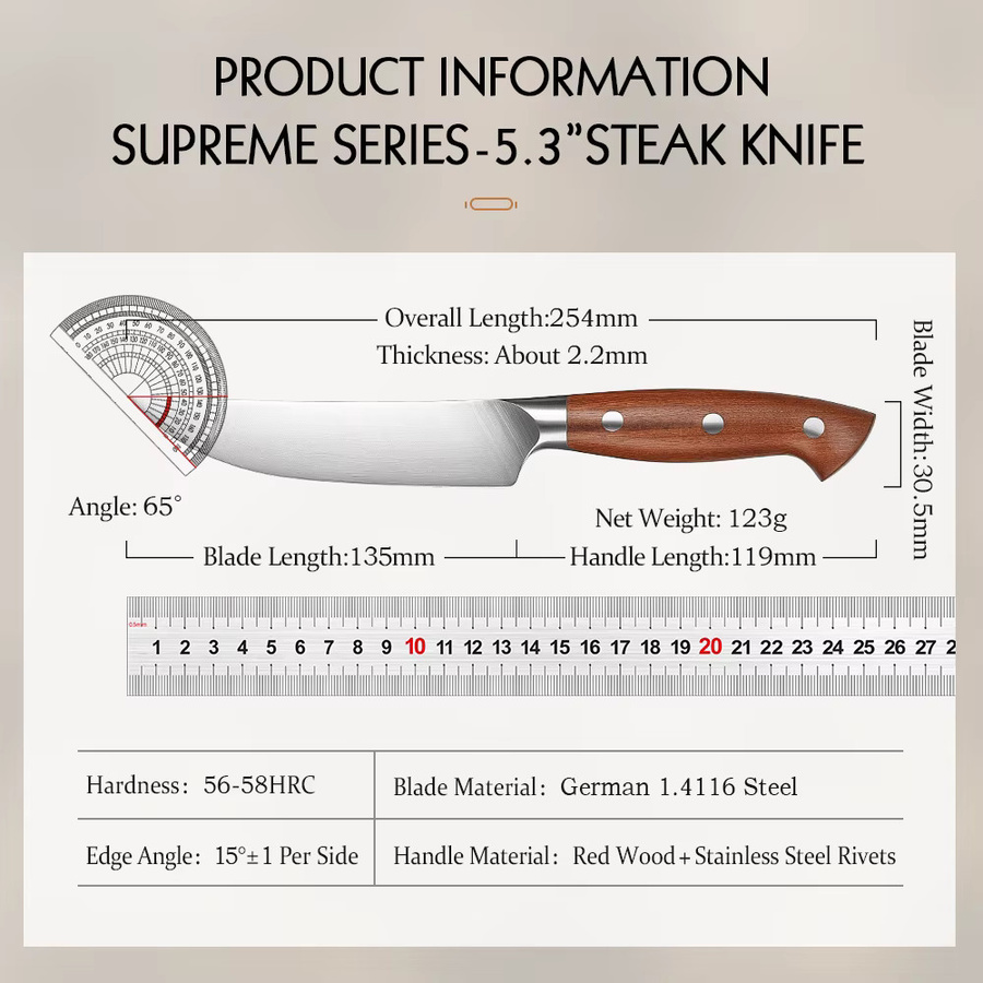 Hezhen Steakmesser aus Edelstahl mit Holzgriff, Silber, Klingenlänge: 12,7 cm - Bild 2