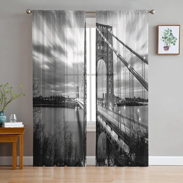 City Building Bridge Chiffon-Tüllvorhang von A Family Of Home Textiles, transparent grau, B: 135 cm, H: 160 cm - Bild 1
