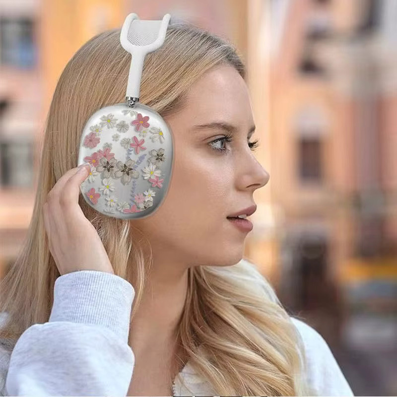Blumen Kopfhörer-Schutzhülle für Apple AirPods Max in Grauweiß - Bild 2