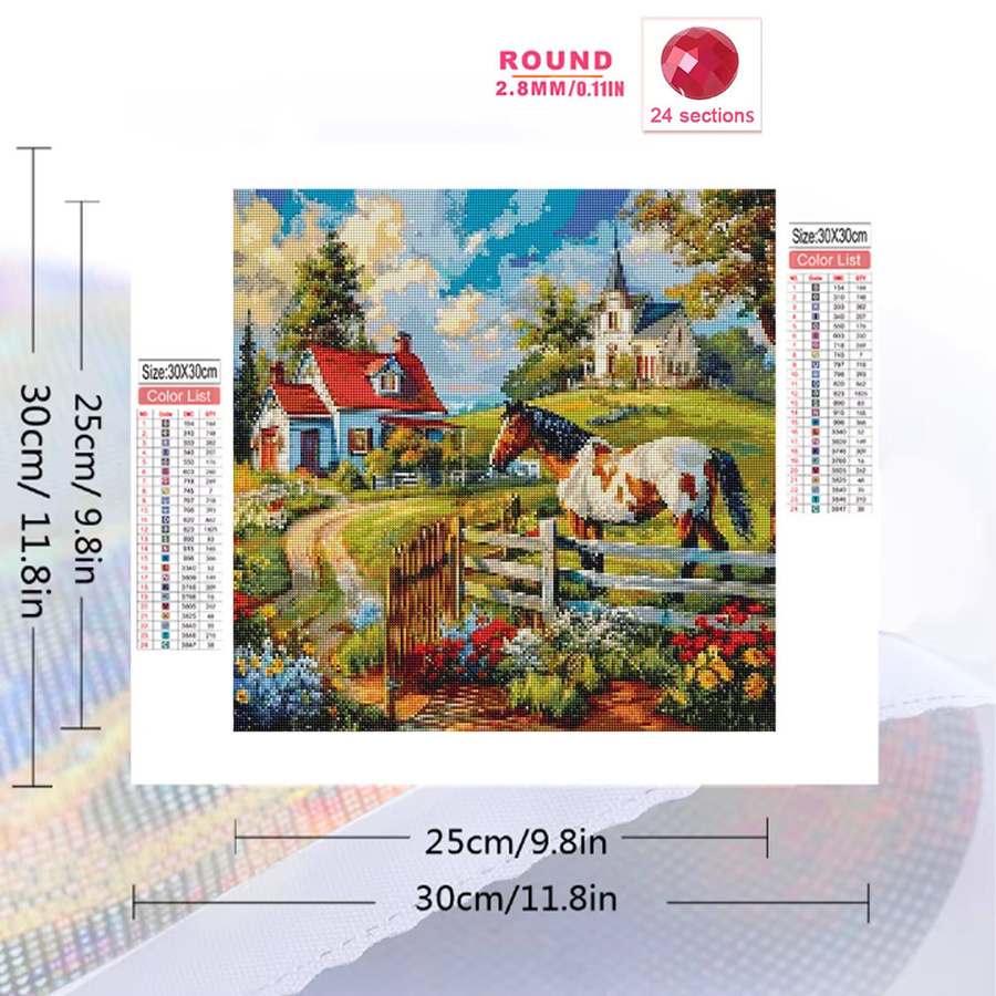 Momoart Diamantmalerei Set Haus-Landschaft mit Pferd und Bauernhof in Multicolour als DIY Diamant-Mosaik und Kreuzstich-Set für dein Kunsthandwerk im Wohnzimmer - Bild 2