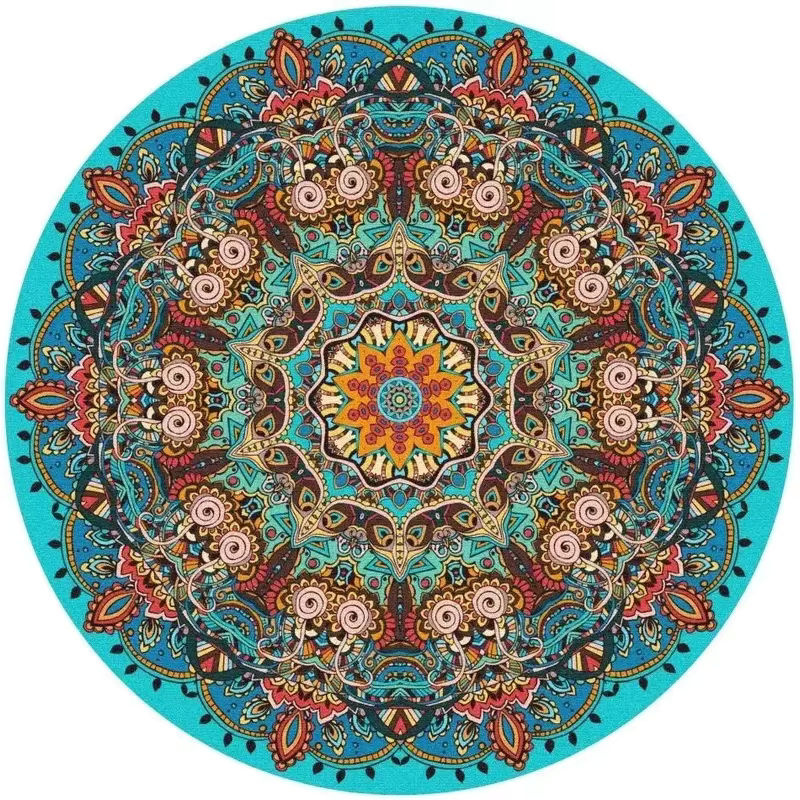 VIKAMA Runder Kristall-Samt-Teppich im Boho-Stil aus Polyester, Mehrfarbig, Durchmesser: 60 cm - Bild 2