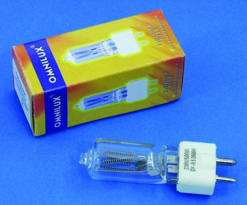 Omnilux Halogen Leuchtmittel für Studiolampen, 500W, 230V, Sockel GY6.35, Weiß/Transparent - Bild 1