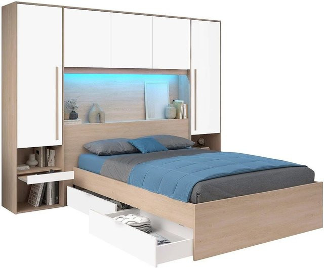 Velona Bettrahmen mit Unterbettbeleuchtung und Schubladen in Weiß glänzend B/T/H: 140 x 190 x 265,2 cm - Bild 1