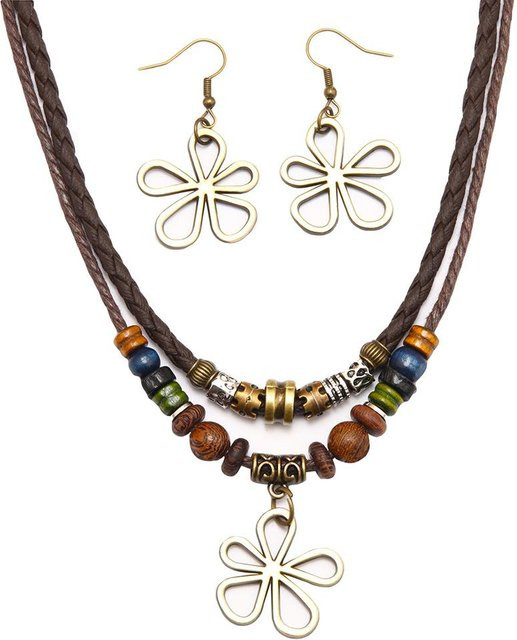 Schmuck-Set Halskette und Ohrringe, Perle, Messing, Schwarz, Damen - Bild 1