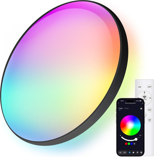 Oraymin 24W LED-Deckenleuchte mit App- und Fernbedienung, RGB 16M Farben, dimmbar 2700-6500K, Durchmesser: 30 cm - Bild 1
