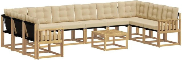 vidaXL Outdoor-Sofagarnitur aus Akazienholz mit 11 Kissen in Weiß und Beige - Bild 1