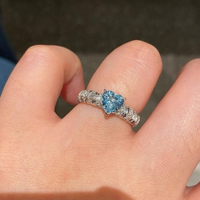 Anu Schmuck Mädchenring, 925 Silber, Blauer Herzförmiger Eisblumen-Schliff, Kinder - Bild 1