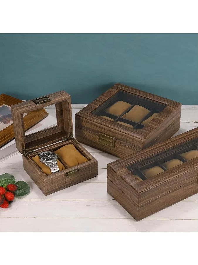 OAKCHARM Retro Uhrenbox aus PU-Leder in Holzmaserung als Organizer und Display für deine Uhrensammlung - Bild 6